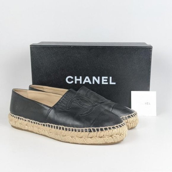 Chanel Black Lambskin Cc Logo Leather Espadrilles US 8 / EU 38 - Picture 9 of 9